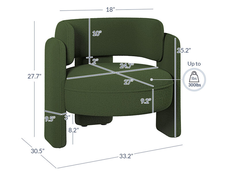 BELLEZE Modern Sherpa Accent Chair, Sherpa Boucle Chair Barrel Accent Chair Comfy Round Upholstered Armchair Side Corner Chair for Living Room, Bedrooms, Office, Reading Nook - Quinton (Green)