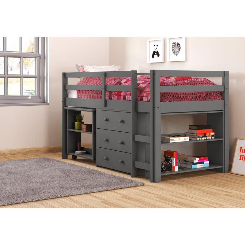 Donco Trading Twin Low Loft Includes Desk, Chest & Bookcase