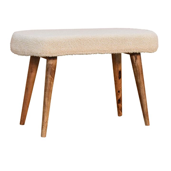 Solid Wood oak-ish Boucle Cream Nordic Bench