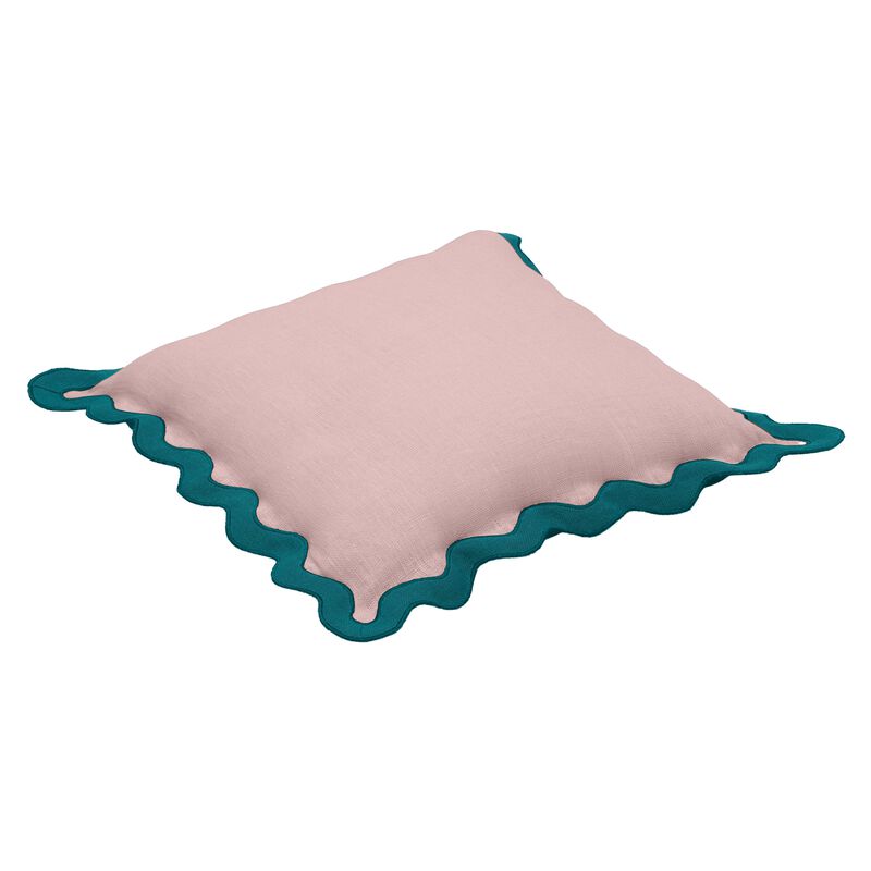 Scalloped Edge Magenta and Pink Cotton Velvet Throw Pillow