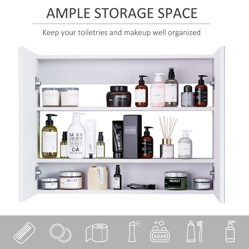 White Bathroom Organizer: Wall-Mounted MDF Cabinet with Mirror