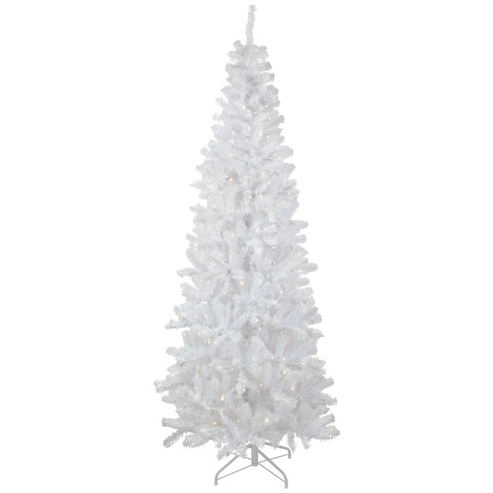 6.5' Pre-Lit Pencil White Georgian Pine Artificial Christmas Tree  Warm White LED Lights