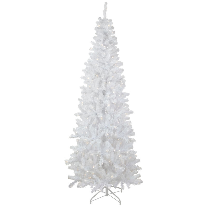 6.5' Pre-Lit Pencil White Georgian Pine Artificial Christmas Tree  Warm White LED Lights