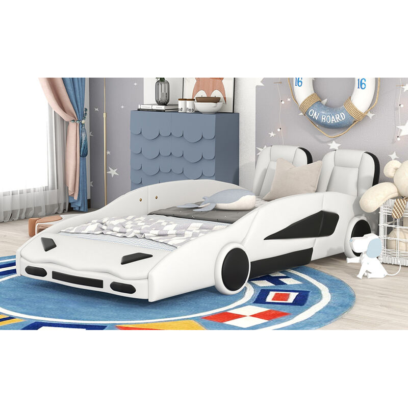 Twin Size Race Car-Shaped Platform Bed With Wheels