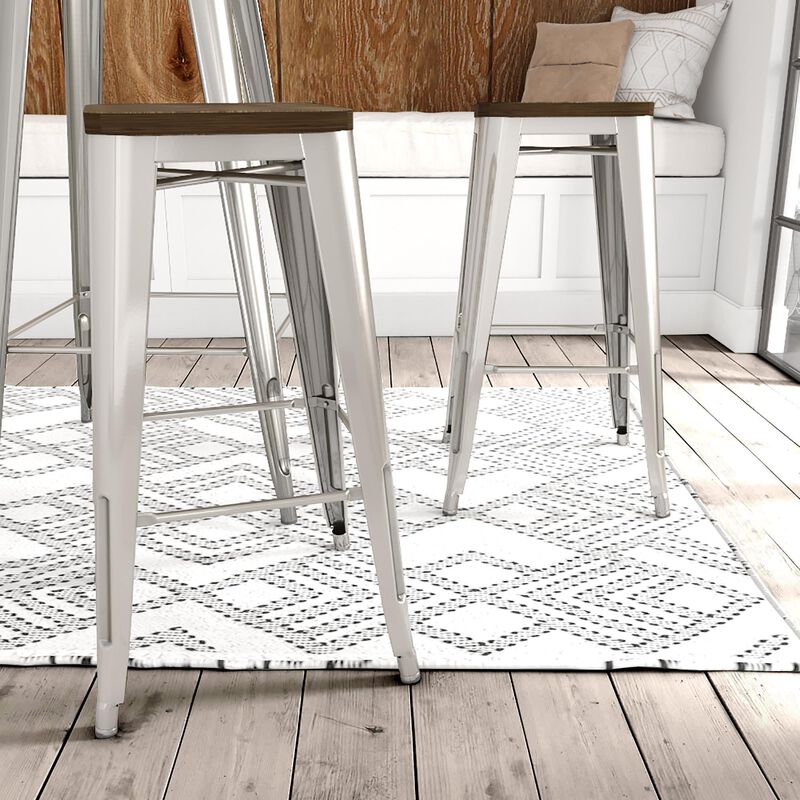 Atwater Living Zeno 30" Bar Stool with Wood Seat, Antique Gun Metal, Set of 2
