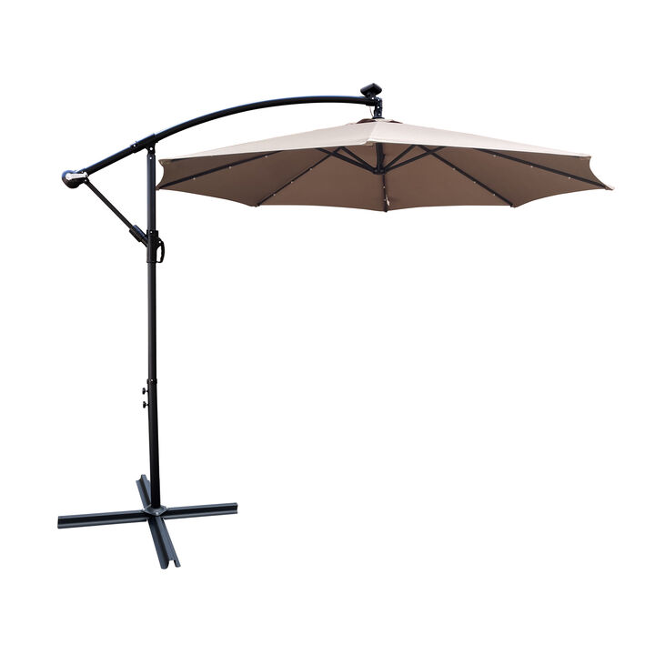 10ft LED Solar Patio Umbrella with Crank and Cross Base