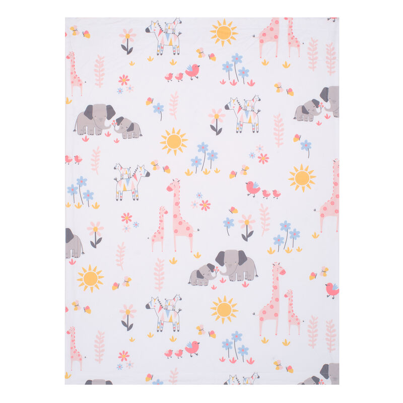 Lambs & Ivy Jazzy Jungle White Fleece Safari Animals Soft Baby Blanket