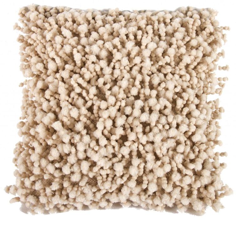 Fabric Accent Pillow with Shaggy Details, Cream-Benzara