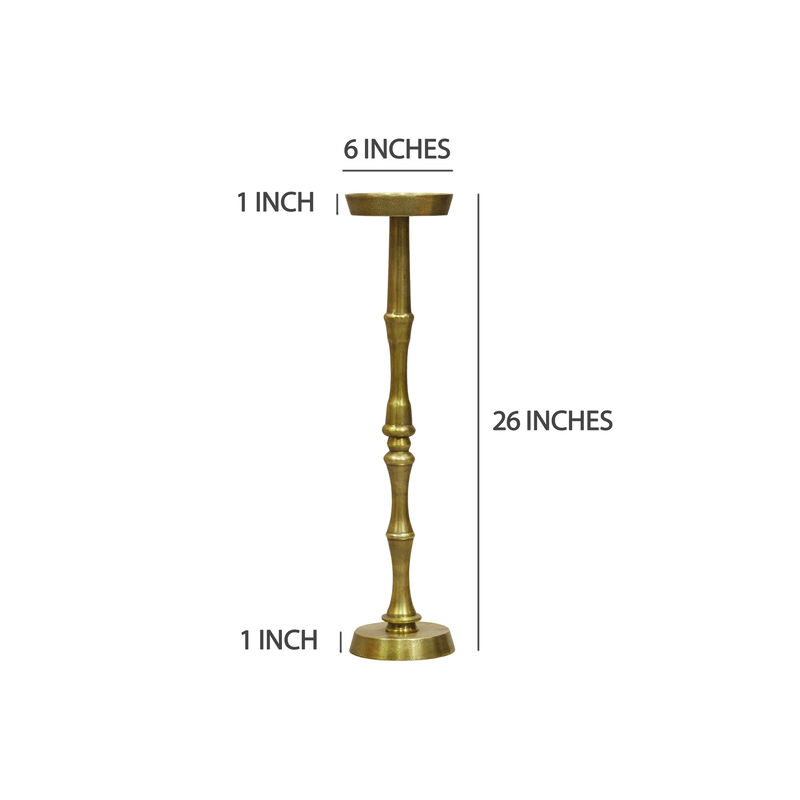 6 Inch Drink Side Table, Turned Pedestal Metal Base, Round Top, Oxidized Brass