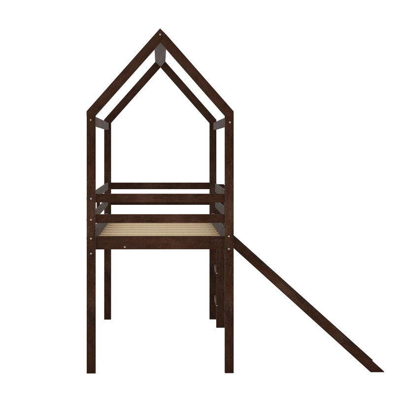 Twin Loft Bed with Slide, House Bed with Slide