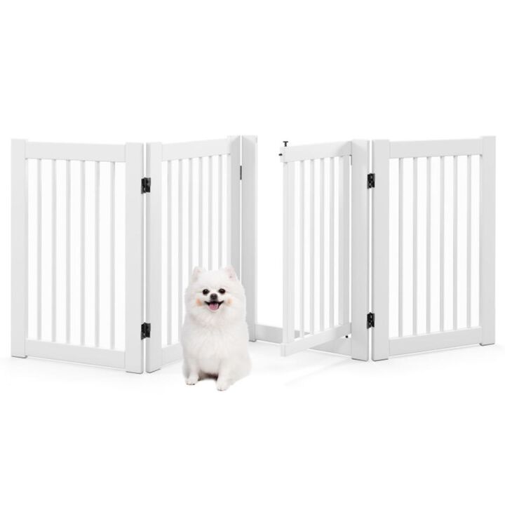 Hivvago 30 Inch Tall 4-Panel Freestanding Pet Gate Wooden Dog Fence