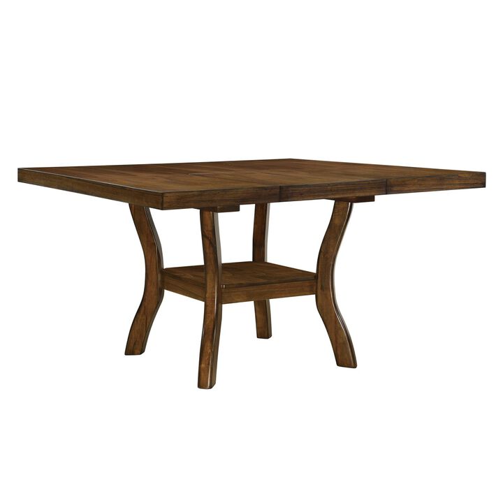 Transitional Brown Finish Dining Table With Lower Display Shelf And Extension Leaf Mindy