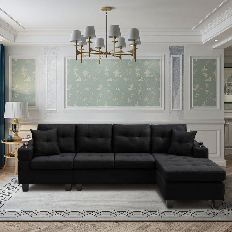 Mega Right Sectional Sofa With Footrest, Convertible Corner Sofa With Armrest Storage, Living Room