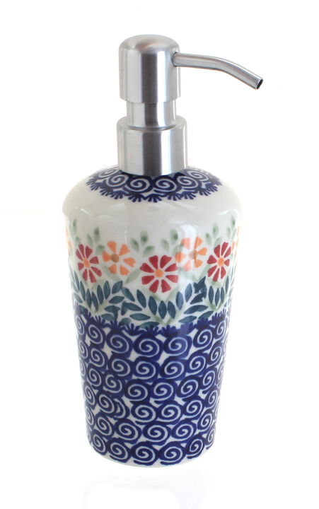 Blue Rose Polish Pottery Dots Soap Dispenser