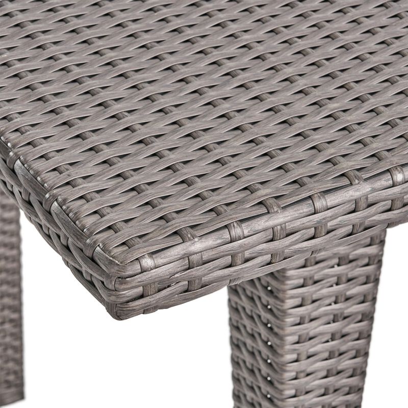 Miny Outdoor Dining Table, 59 Inch Outdoor Iron Top, Gray Faux Wicker - Benzara