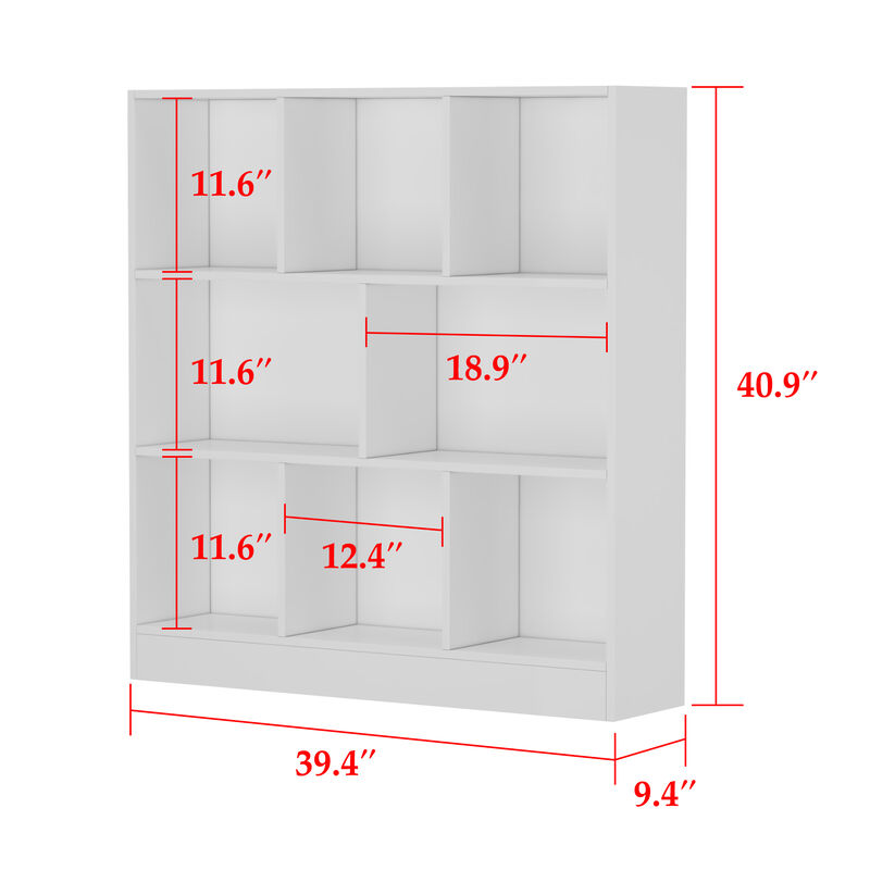 40.9 in. H x 39.4 W White Wood 8-Shelf Freestanding Standard Bookcase Display Bookshelf With Cubes