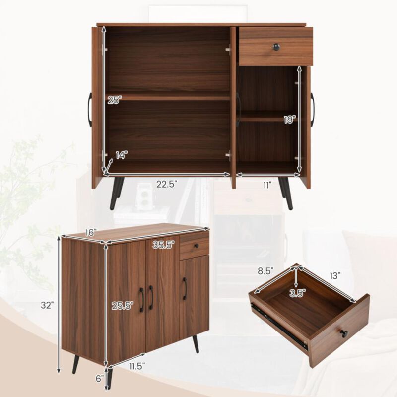 Hivvago Sideboard Cabinet with 3 Doors and Pull out Drawer Adjustable Shelves-Walnut