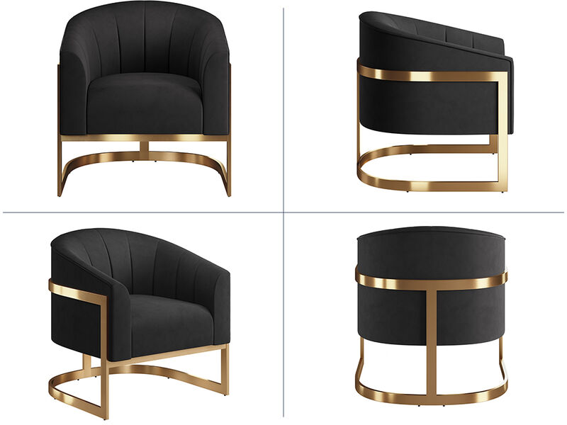 BELLEZE Upholstered Accent Chair, Modern Velvet Barrel Chair Comfy Lounge Room Chair Arm Chair with Gold Stainless Base for Living Room Bedroom - Alfred (Black)