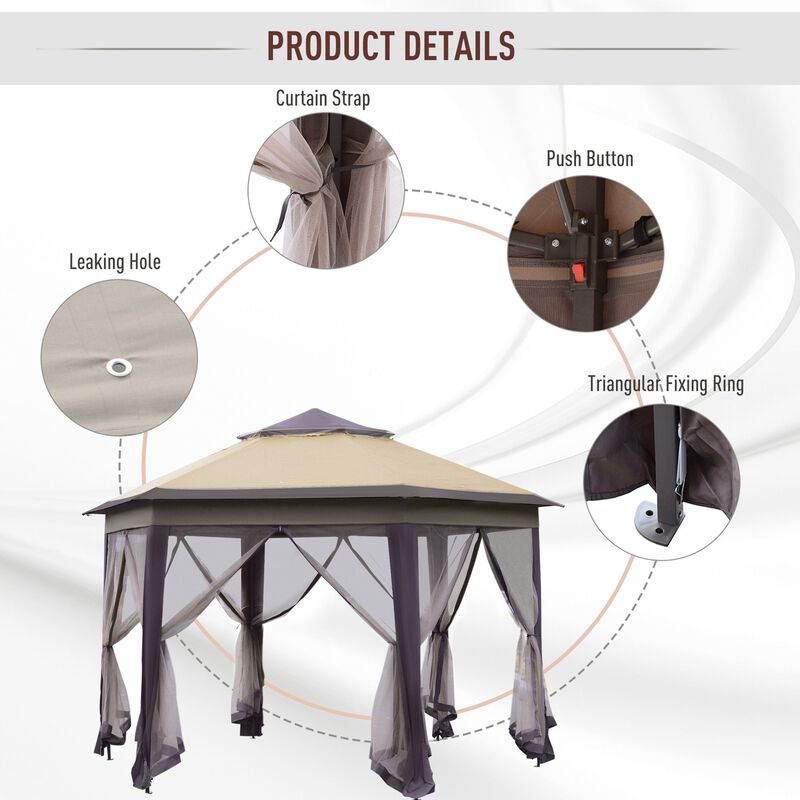 Hexagonal Event Tent: Pop Up Gazebo with 6 Zippered Mesh Netting, Steel Frame, 13.3' x 13.3'