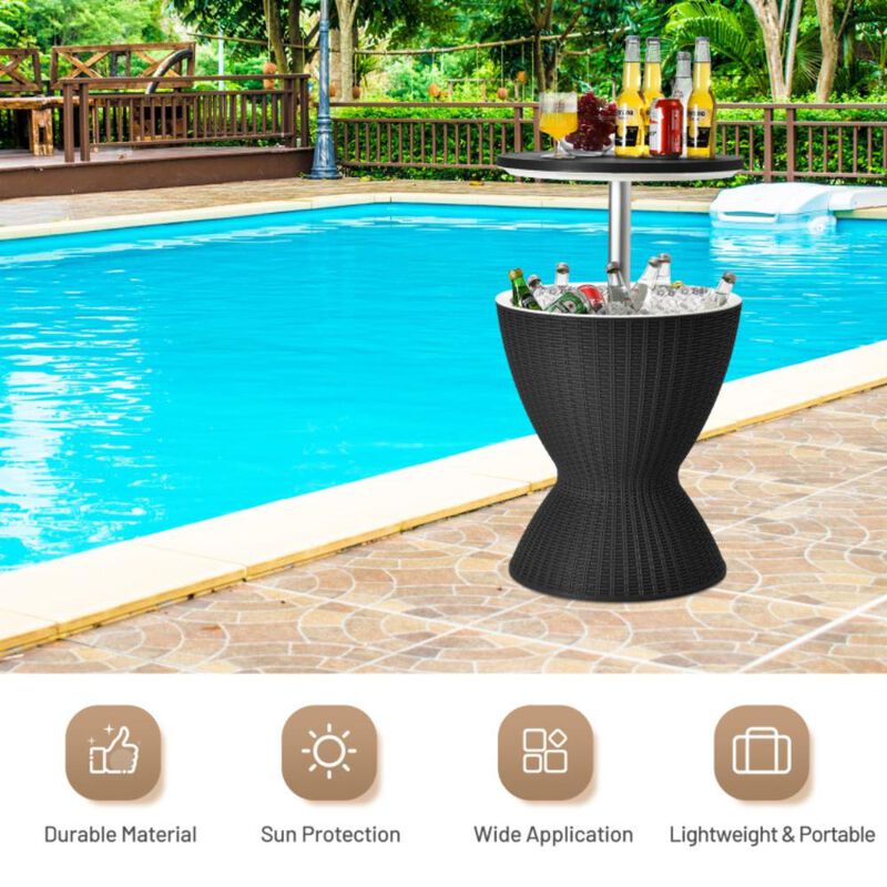 Hivvago 3 Pieces Outdoor Rattan Bar Table with Extendable Tabletop