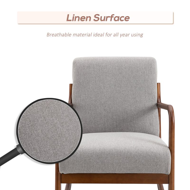 Grey Living Room Rocker: Upholstered Armchair with Wood Base