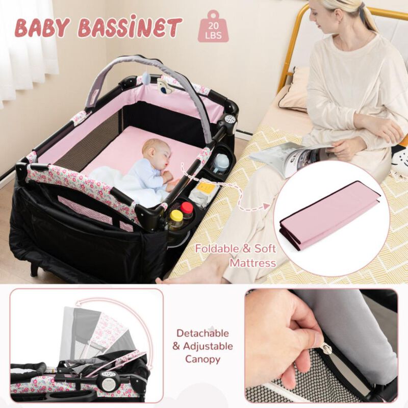 Hivvago 4 in 1 Portable Pack and Play Baby Nursery Center with Bassinet