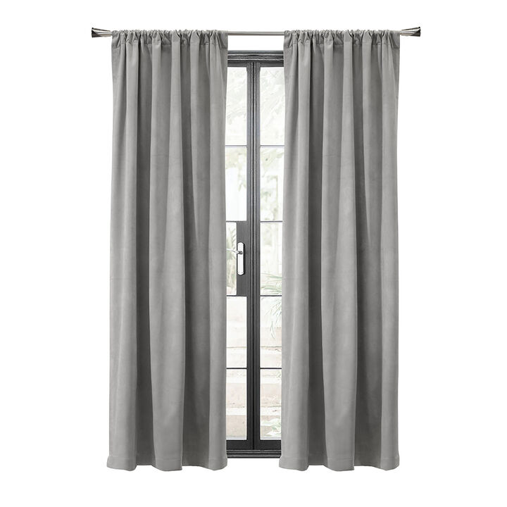 Thermalogic Seren Classic Velvet Room Darkening Dual Header Energy Efficient Curtain Panel Silver