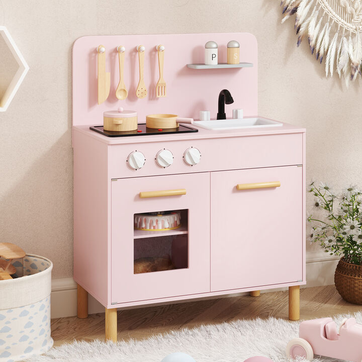 Kids Kitchen Playset with Cooking Accessories and Storage Pretend Play Toy for Creative Fun