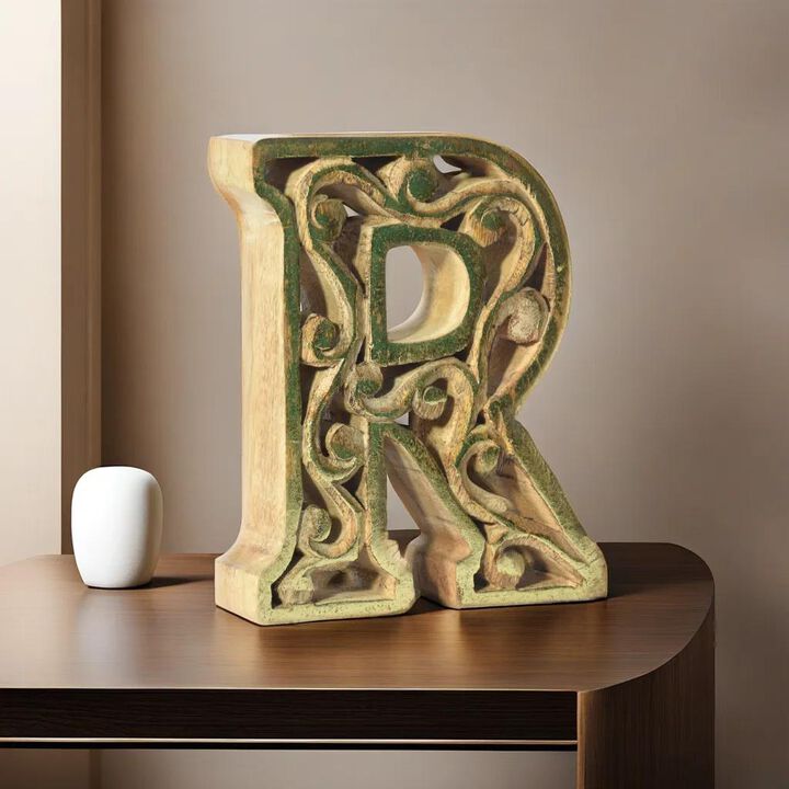 Vintage Natural Gold Handmade Eco-Friendly "R" Alphabet Letter Block For Wall Mount & Table Top Décor