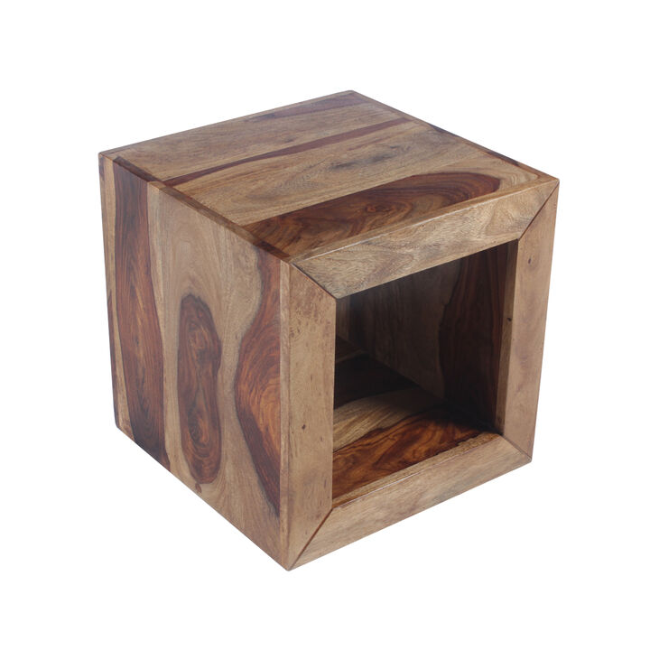 16 Inch Cube Shape Rosewood Side Table With Cutout Bottom, Brown - Benzara