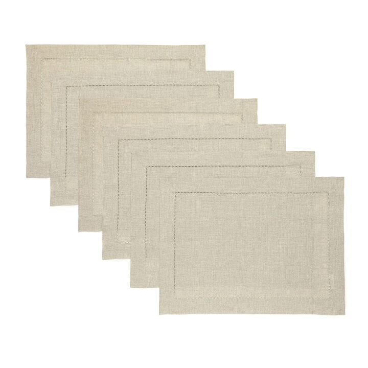 Solino Home 100% Pure Linen Placemats Set of 4 - 14 x 19 Inch | Classic Hemstitch