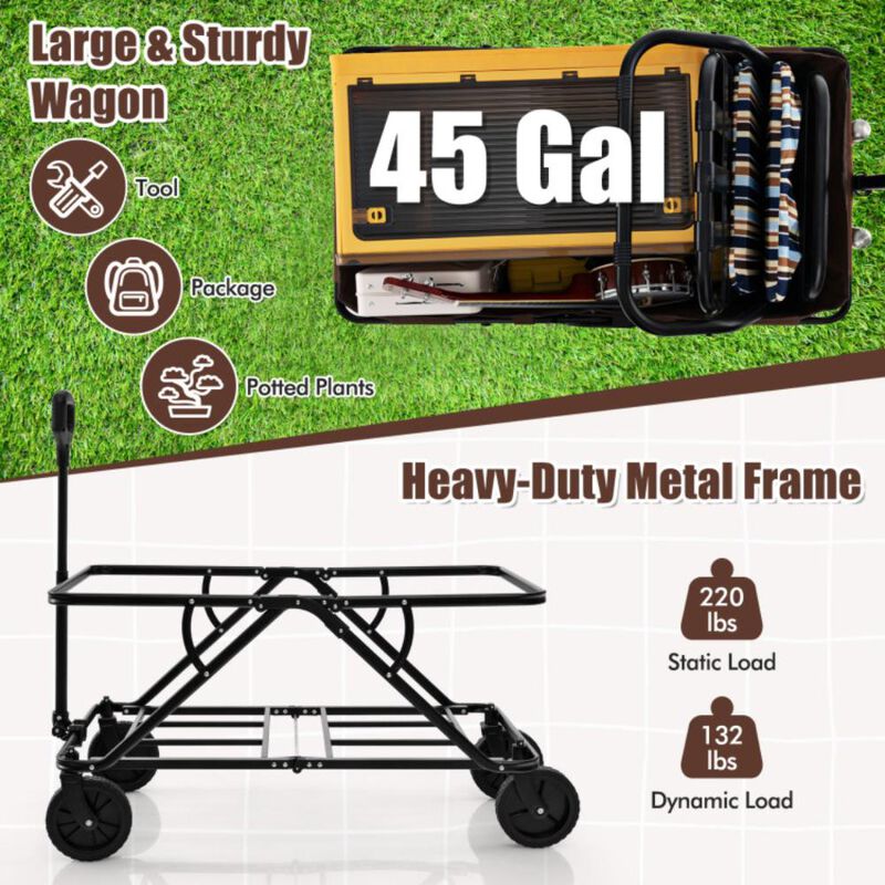 Hivvago Collapsible Folding Wagon Cart with Adjustable Handlebar