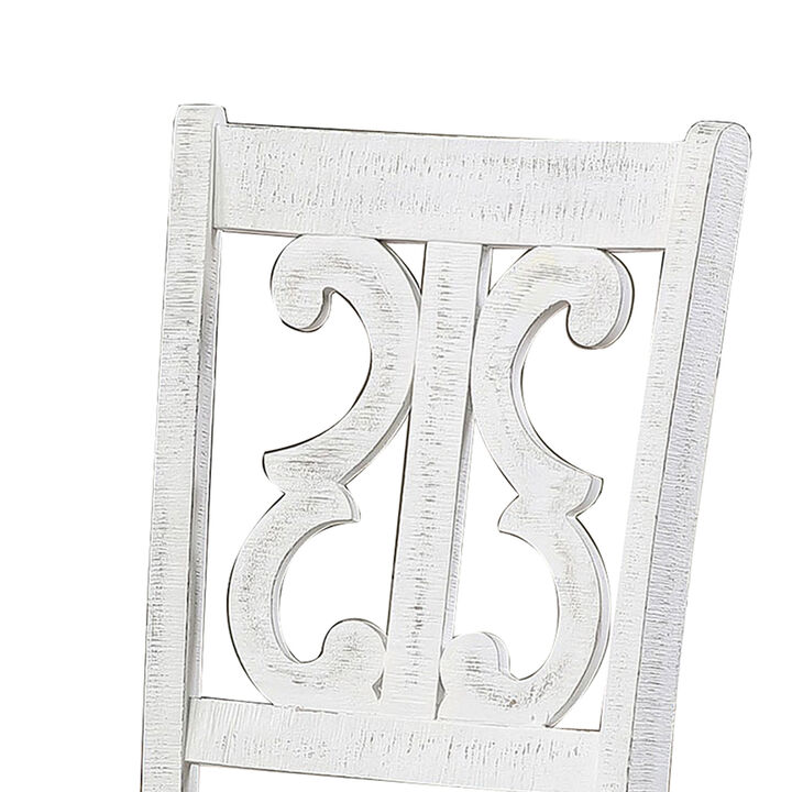 Open Scroll Back Wooden Side Chair with Padded Seat, Set of 2, White - Benzara