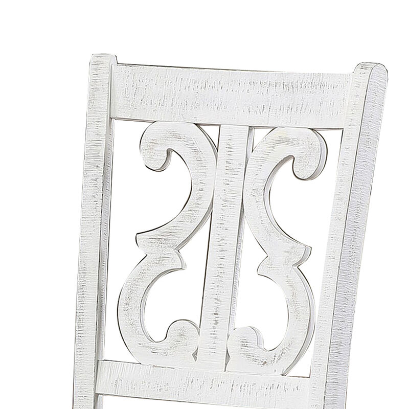 Open Scroll Back Wooden Side Chair with Padded Seat, Set of 2, White - Benzara