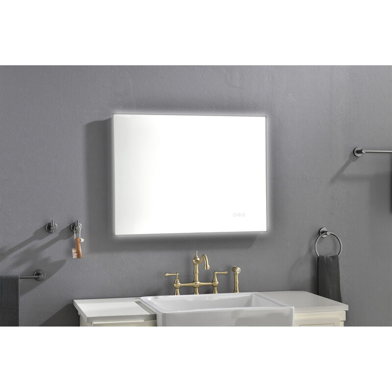 LED Backlit Bathroom Mirror with Metal Frame Anti-Fog and Smart Touch Control
