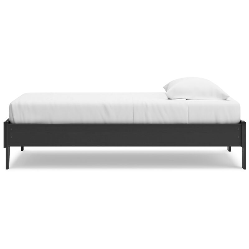 Alli Twin Size Platform Bed, Matte Black Wood Frame with Laminate - Benzara