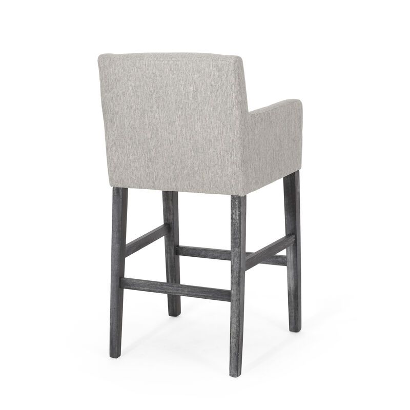 Counter Height Chair Set of 2, H-Frame Base, Rubberwood, Light Gray Fabric - Benzara