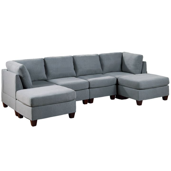 U-Sectional Couch Modular 6pc Set Sectional Sofa with Ottomans Living Room Furniture