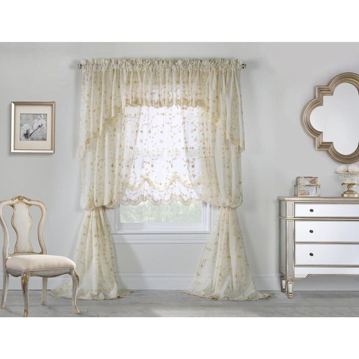 Commonwealth Habitat Grandeur Deep Scalloped Embroidery Pole Top Swag - 80x36" - Cream