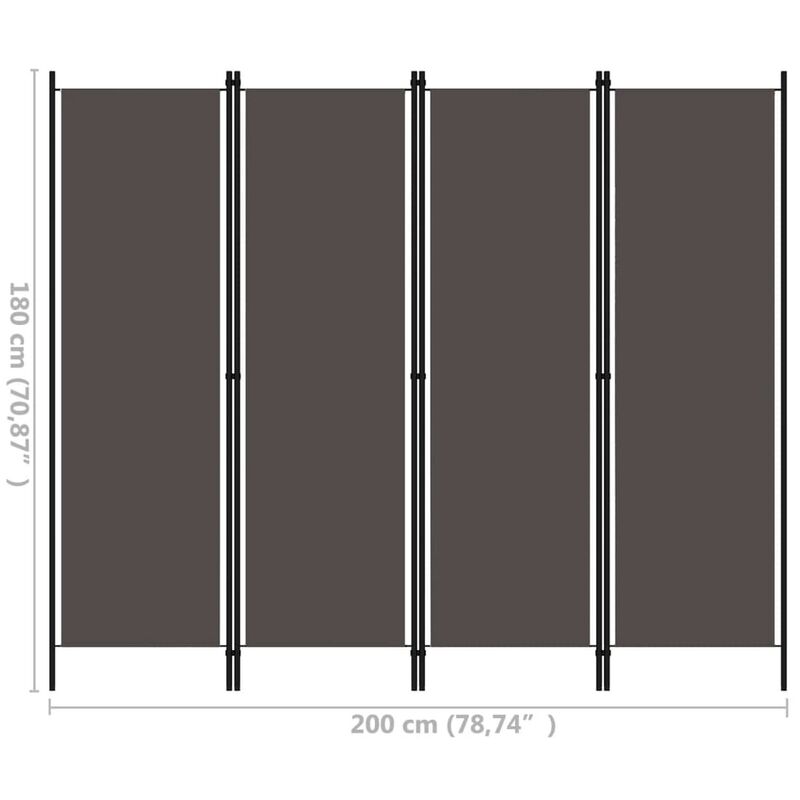 Freestanding Room Divider with 4 Panels, Dark Gray Fabric, 71x79 Iron - Benzara
