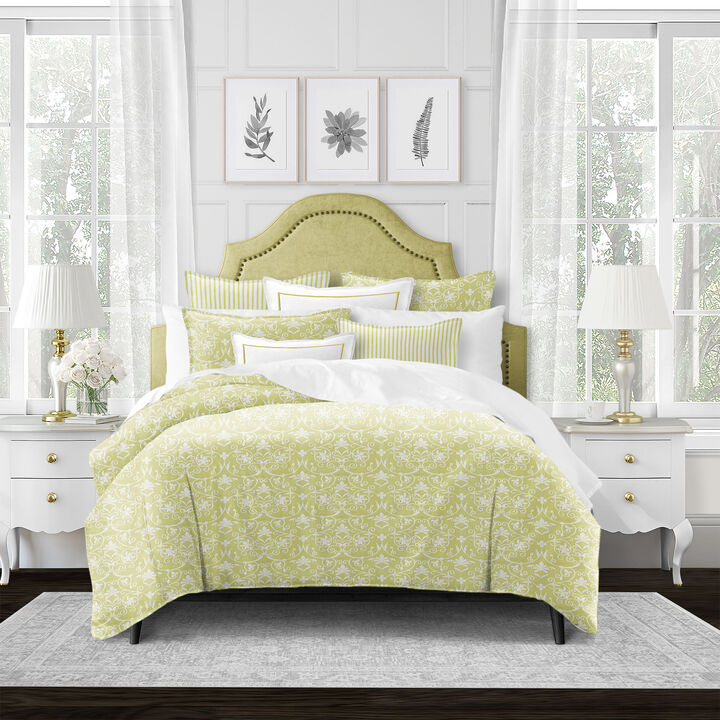 6ix Tailors Fine Linens Embroidery Lace Sulphur Yellow Coverlet Set