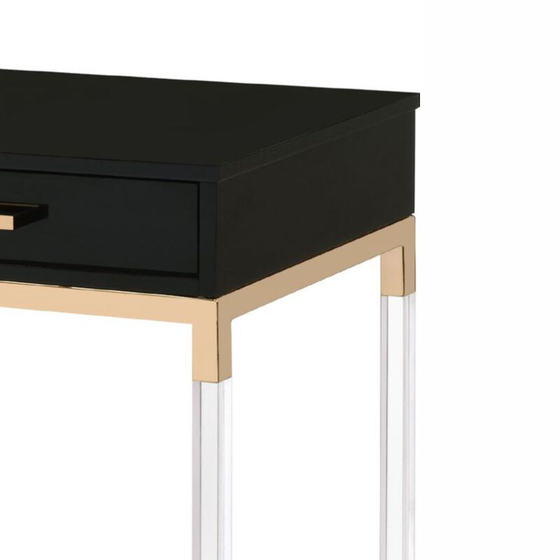 Metal Base Framed Console Table, Black and Gold-Benzara