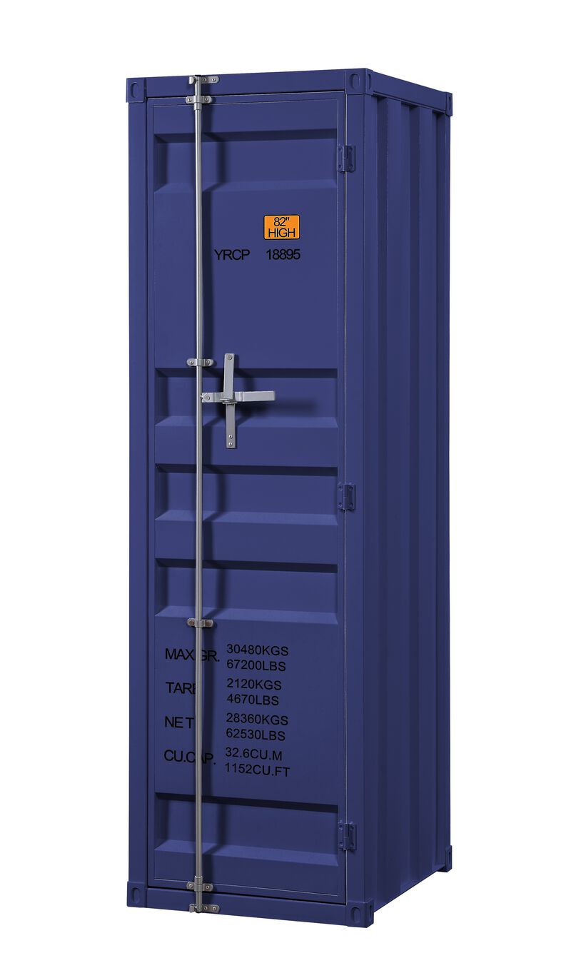 Industrial Style Metal Wardrobe with Recessed Door Front, Blue - Benzara