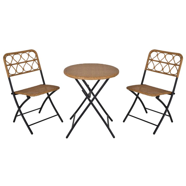Natural Outdoor Bistro: 3PC Rattan Wicker Folding Table and Chairs