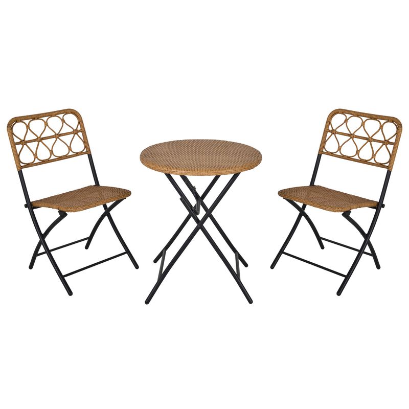 Natural Outdoor Bistro: 3PC Rattan Wicker Folding Table and Chairs