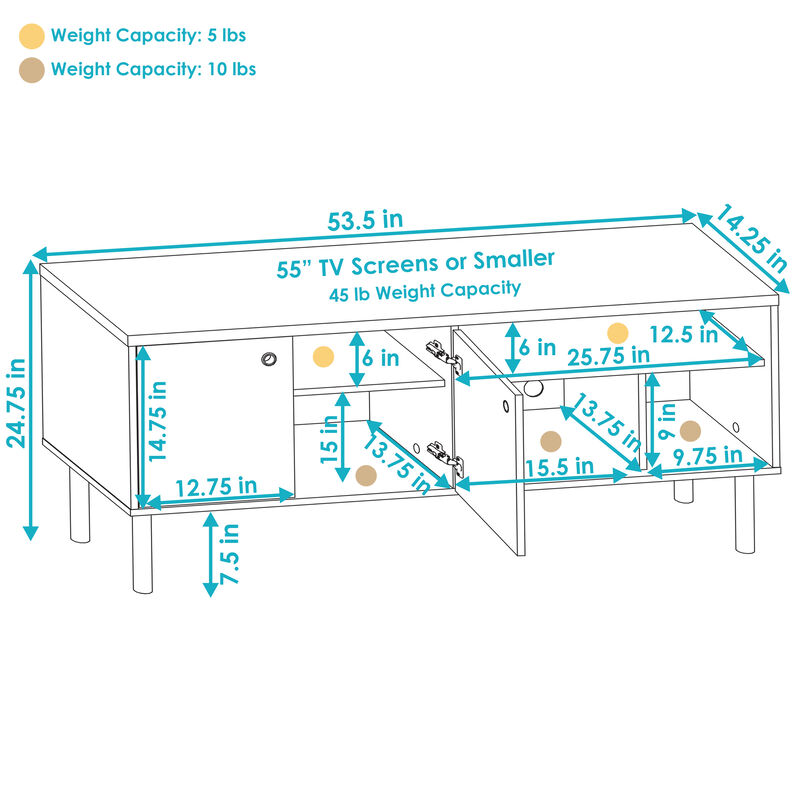 Sunnydaze Mid-Centurn Modern TV Stand Console for 55" TV