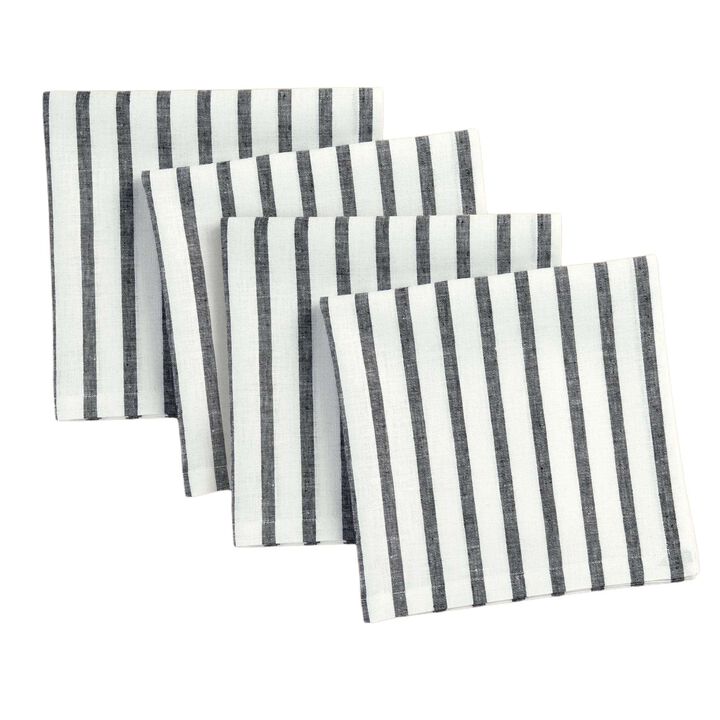 Solino Home 100% Pure Linen Dinner Napkins 20 x 20 Inch Set of 4 | Madison Stripe