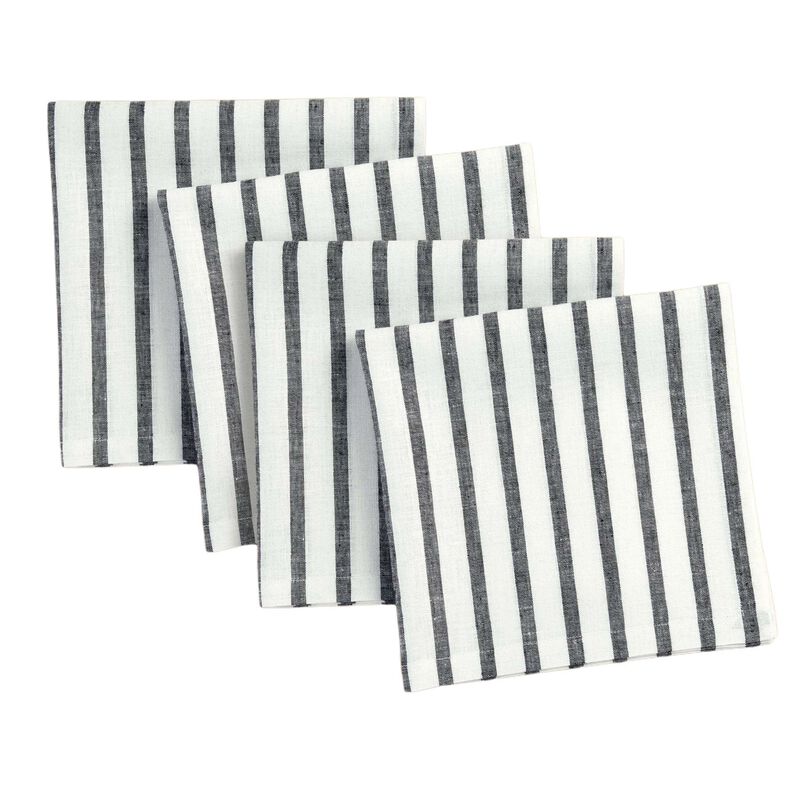 Solino Home 100% Pure Linen Dinner Napkins 20 x 20 Inch Set of 4 | Madison Stripe