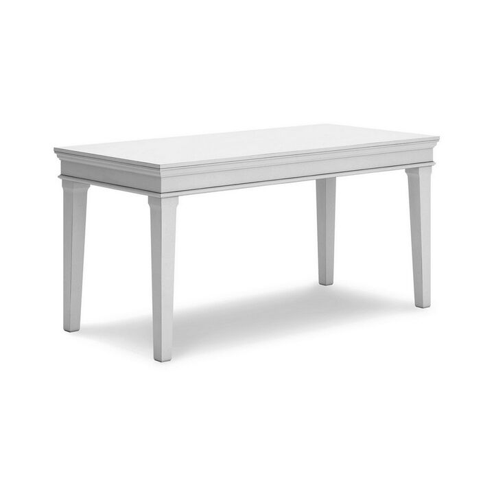 Kyni 63 Inch Home Office Desk, Modern Rectangular White Pine Wood Finish - Benzara