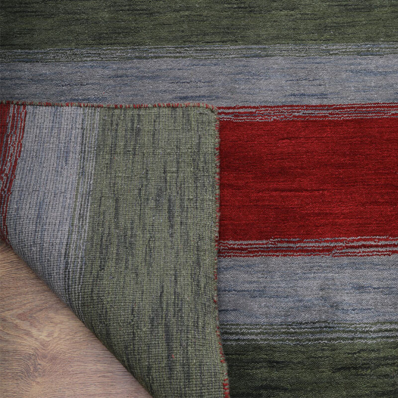 RUGSOTIC CARPETS HAND KNOTTED LOOM WOOL ECO-FRIENDLY AREA RUGS  - 8'x10', Rectangle, Green Blue Color, Contemporary Modern Design, High Pile Thick Handmade Anti Skid Rugs for Living Room (L00214)